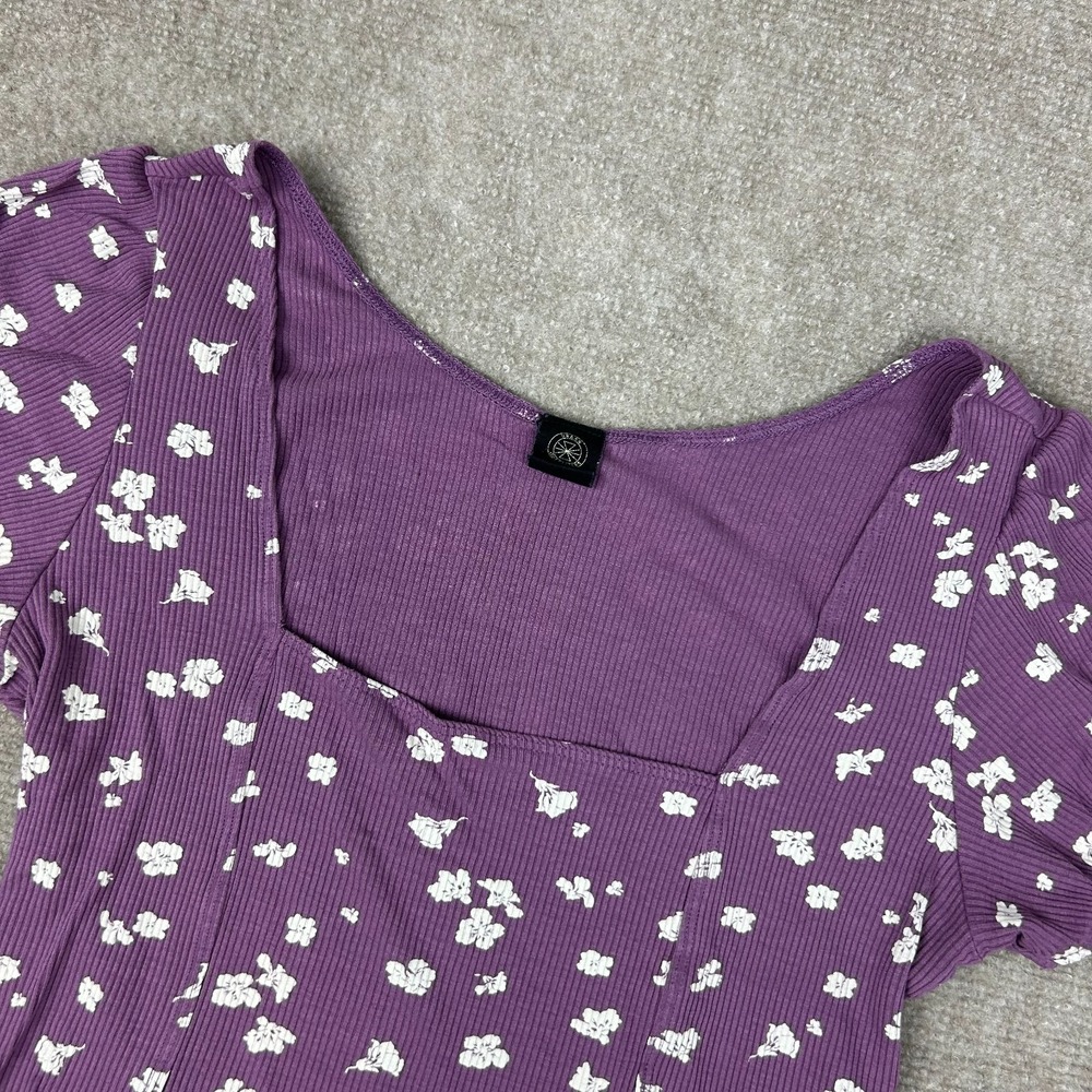 Urban Outfitters Crop Top Womens Large Purple Ditsy Floral Ribbed Square‎ Neck